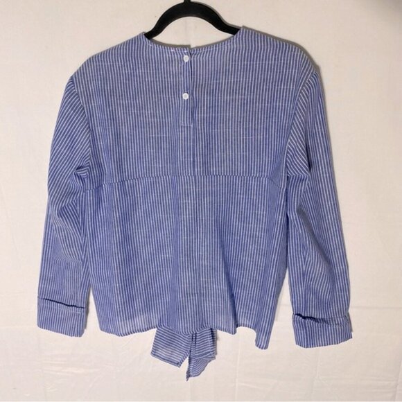 Love+Harmony Blue White Striped Cotton Embroidered Eyelet Tie Front Blouse S - Picture 2 of 14